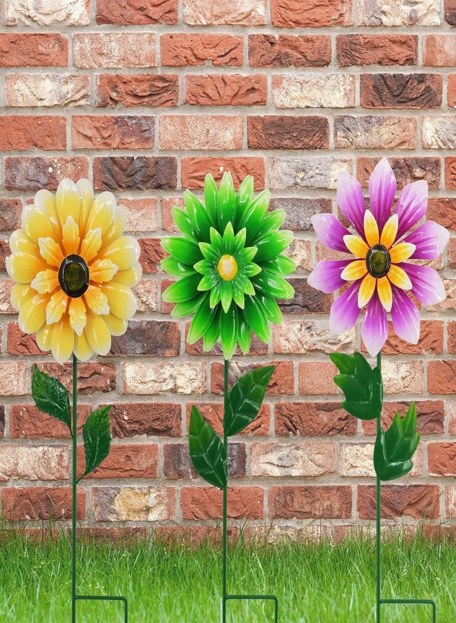 Guangxie Metal Retro Flower Wind Spinner Art, Guangxie Yard Decorations Outdoor - 3 Pack for Outdoor, Patio, Backyard and Flower Bed Spring Decor (Yellow, Green, Purple) - Image 3