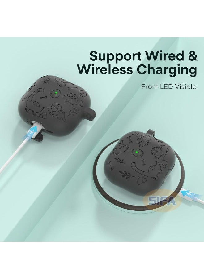 AirPods 4th Generation Case, Engraved AirPod 4 Case with Cleaner Kit, Soft Silicone Skin Protective Case for Women Men with Keychain for Airpods 4 2024, Dinosaur Deep Grey - Image 4