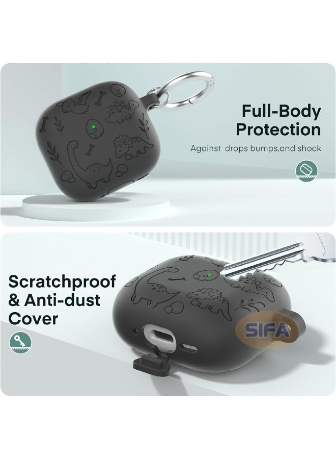 AirPods 4th Generation Case, Engraved AirPod 4 Case with Cleaner Kit, Soft Silicone Skin Protective Case for Women Men with Keychain for Airpods 4 2024, Dinosaur Deep Grey - Image 5