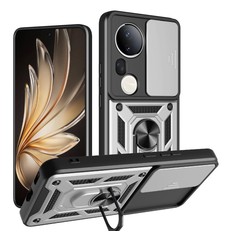 إيروريكس جراب هاتف من البولي يوريثان الحراري والكمبيوتر الشخصي لهاتف Vivo S20 Pro / T4 Ultra 5G بتصميم كاميرا منزلقة (فضي) - Image 1