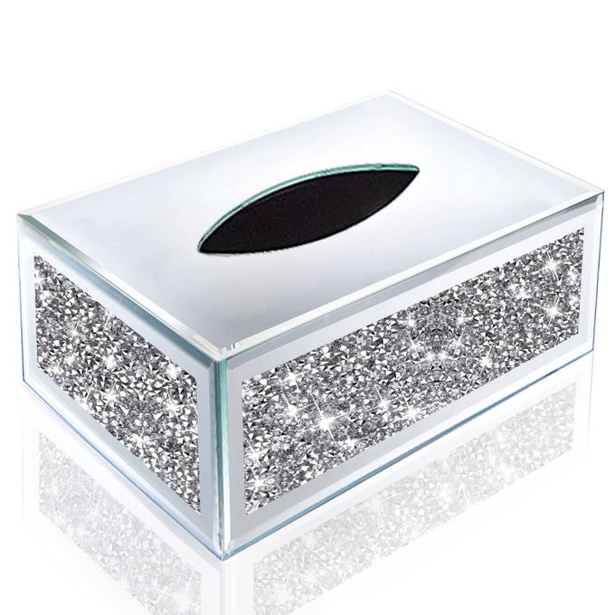 RECTANGULAR MIRRORED TISSUE BOX COVERCRYSTAL CRUSHED DIAMOND TISSUE BOXSILVER LUXURY TISSUE HOLDERS FOR EITHER TISSUES IN A BATHROOM OR NAPKINS ON A TABLE10X57X4