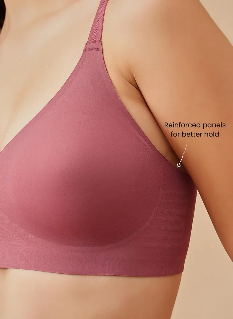 Clovia Pink Clovia Seamless Bonded Padded Non-Wired Full Coverage T-shirt Bra in Salmon Pink for Women | Best Price UAE