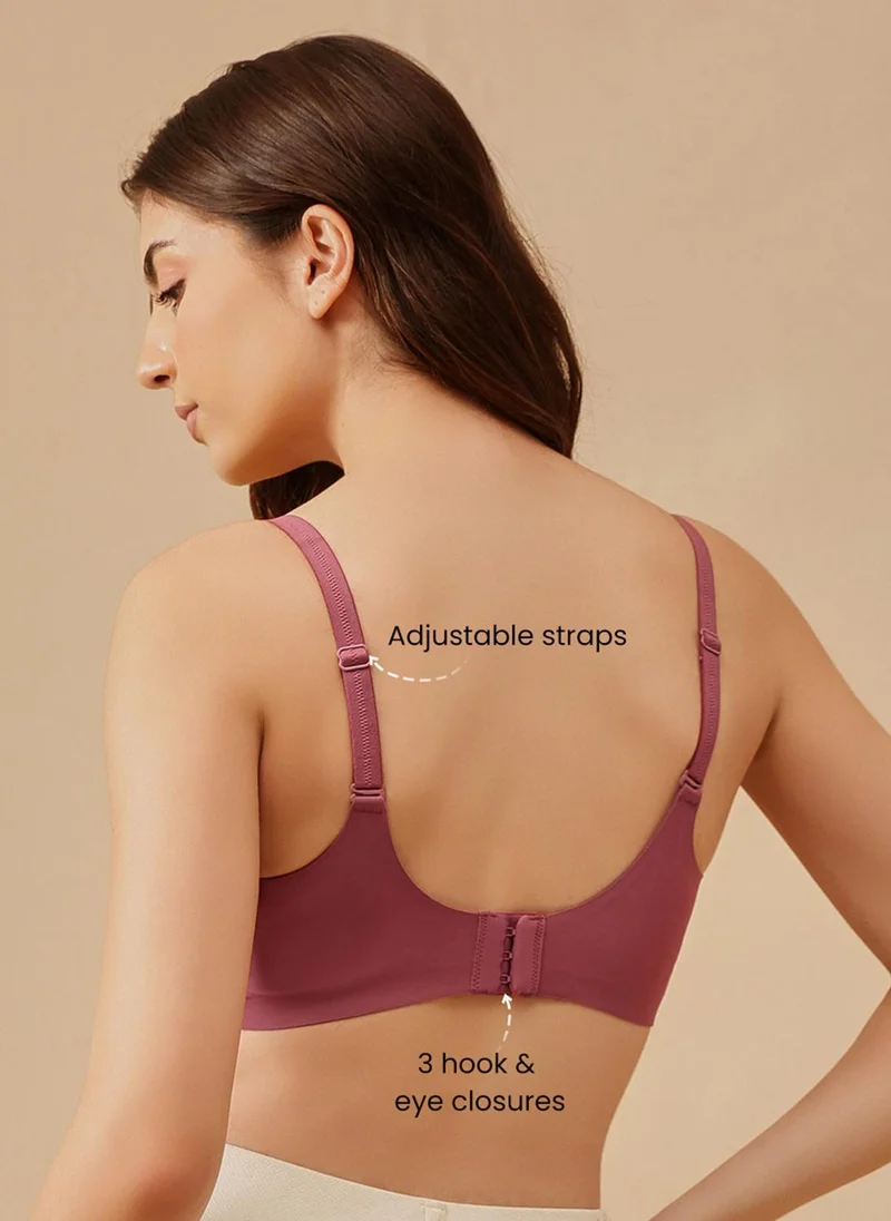 Clovia Pink Clovia Seamless Bonded Padded Non-Wired Full Coverage T-shirt Bra in Salmon Pink for Women | Best Price UAE