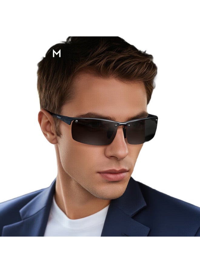 PARIM Aluminum-Magnesium Polarized Sunglasses For Men, Sports Cycling Sunglasses, Semi-Rimless Driving Sunglasses For Men, Bk1 Black Frame - Image 3