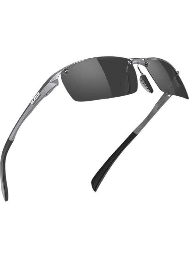 PARIM Aluminum-Magnesium Polarized Sunglasses For Men, Sports Cycling Sunglasses, Semi-Rimless Driving Sunglasses For Men, Bk1 Black Frame - Image 2