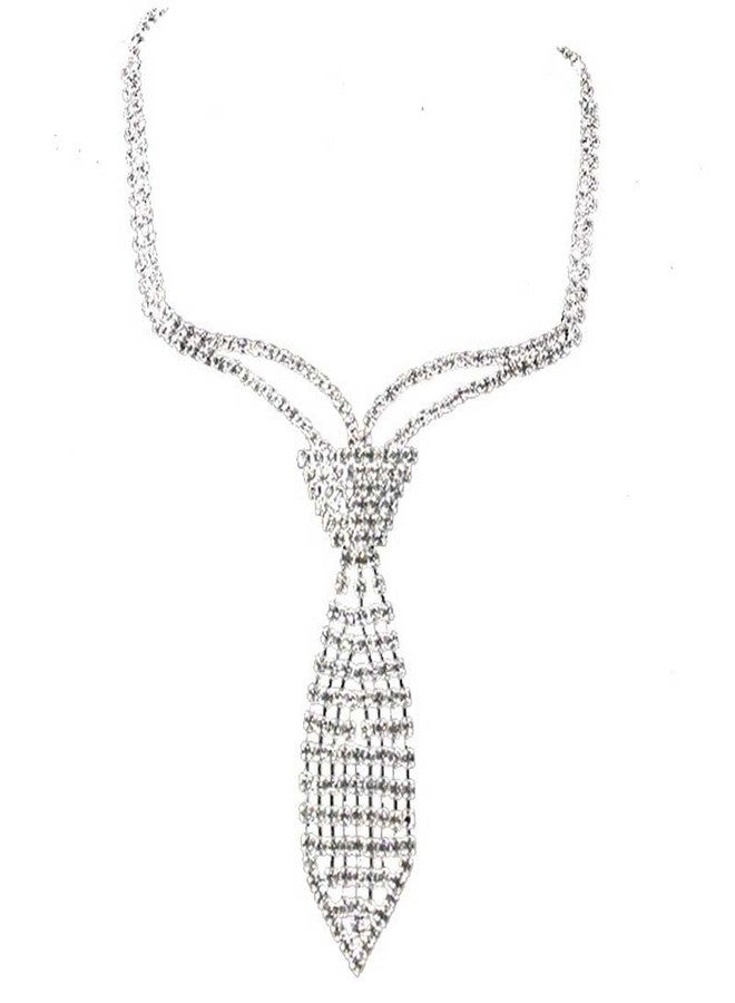 Teensery Silver Rhinestone Necktie Necklace Sparkly Crystal Neck Tie Choker Neckwear Party Jewelry for Women, 1 Piece - Image 4