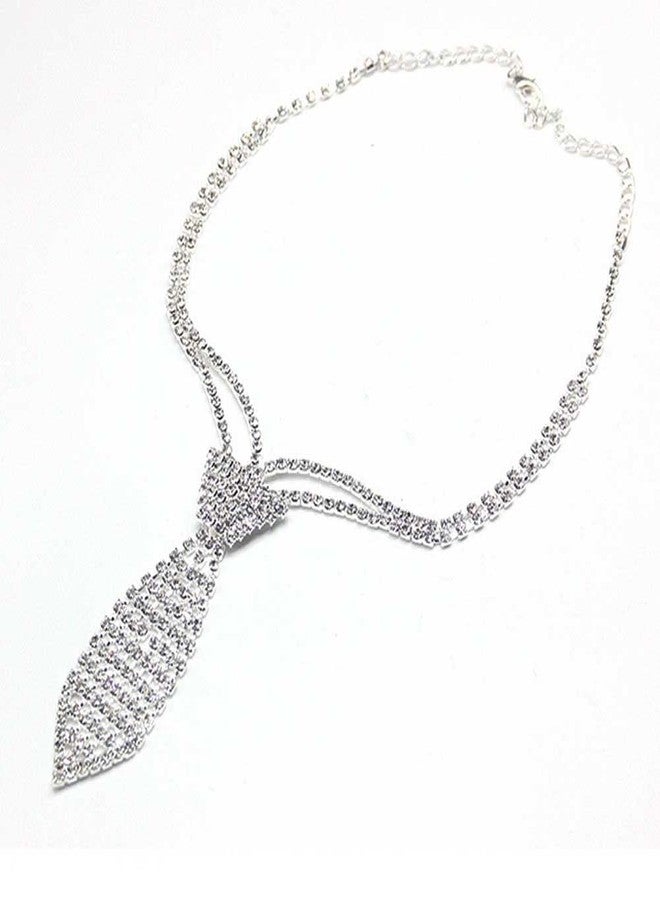 Teensery Silver Rhinestone Necktie Necklace Sparkly Crystal Neck Tie Choker Neckwear Party Jewelry for Women, 1 Piece - Image 2