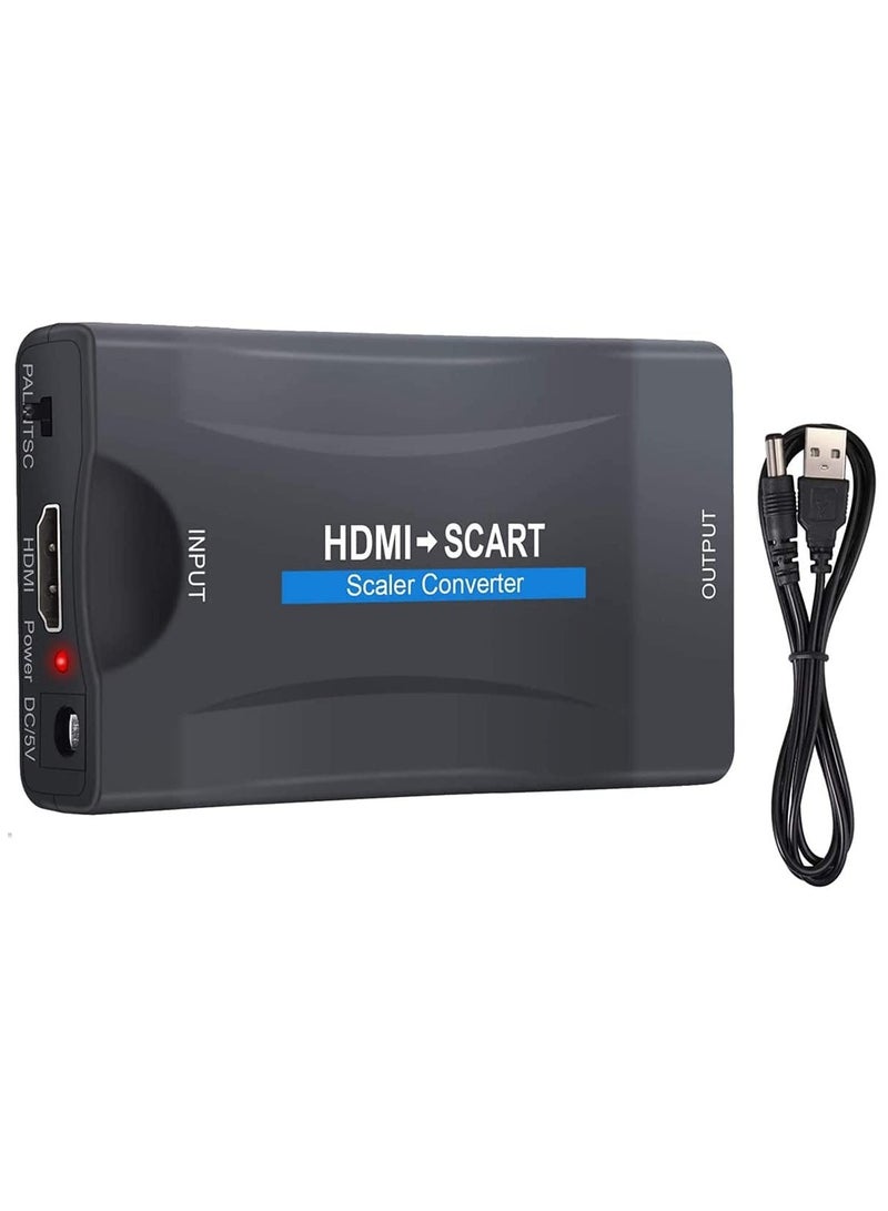 Zikra HDMI to SCART Converter Adaptor, Convert Digital 1080P HDMI Video and Audio Signal to Analog SCART CVBS Signal, Support both PAL and NTSC Standard TV Format Output, for PS3/Blue-DVD Player/STB - Image 1