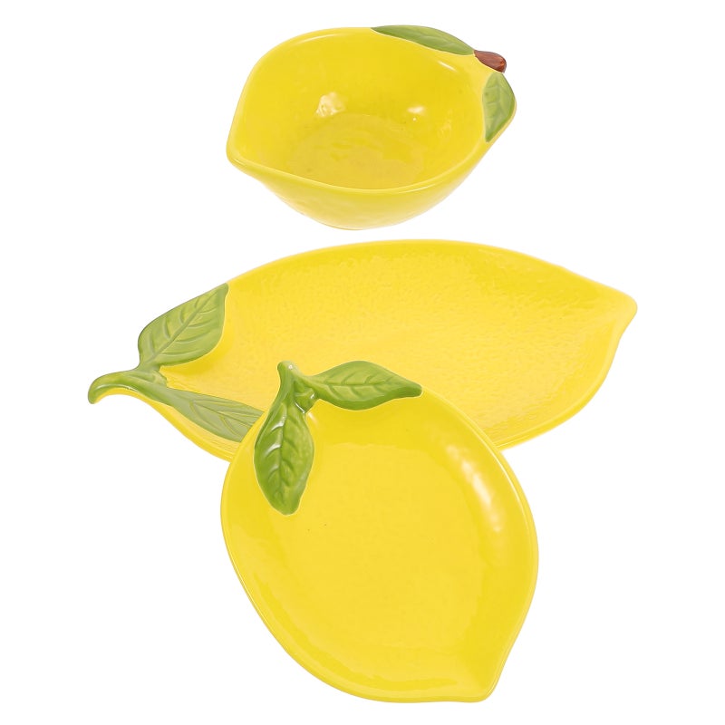 🍳 طقم أطباق خزفية على شكل ليمون أصفر مع وعاء فواكه للمنزل والمطبخ - Image 4
