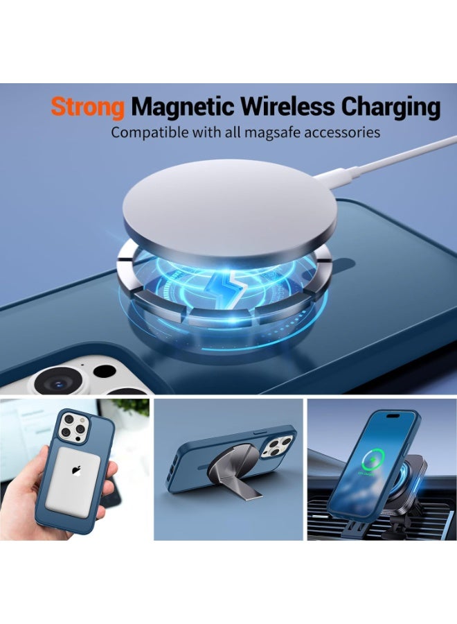 أكاليكس جراب مغناطيسي غير لامع لهاتف iPhone 15 Pro Max، حماية عالية الجودة من السقوط مع شريط مقاوم للصدمات، جراب خلفي شفاف غير لامع للهاتف (أزرق) - Image 4