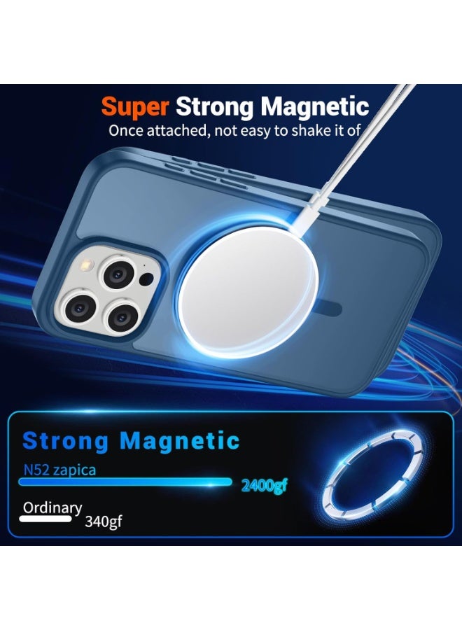 أكاليكس جراب مغناطيسي غير لامع لهاتف iPhone 15 Pro Max، حماية عالية الجودة من السقوط مع شريط مقاوم للصدمات، جراب خلفي شفاف غير لامع للهاتف (أزرق) - Image 3