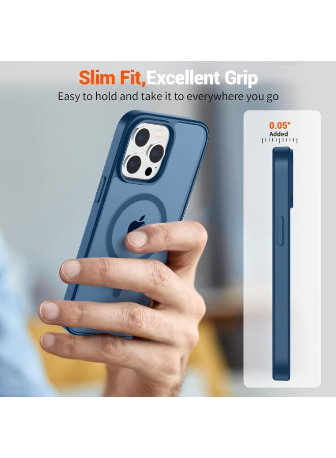 أكاليكس جراب مغناطيسي غير لامع لهاتف iPhone 15 Pro Max، حماية عالية الجودة من السقوط مع شريط مقاوم للصدمات، جراب خلفي شفاف غير لامع للهاتف (أزرق) - Image 5
