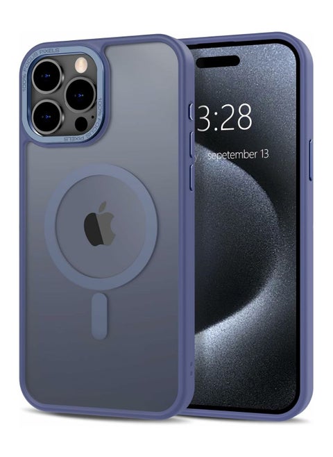 Matte Magnetic case for iPhone 15 Pro Max, High Grade Drop Protection with Shockproof Strip, Translucent Matte Back Phone Case (Blue)