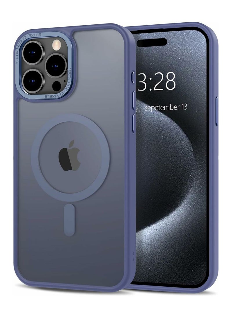 Denx Matte Magnetic case for iPhone 15 Pro Max, High Grade Drop Protection with Shockproof Strip, Translucent Matte Back Phone Case (Blue)  - Image 1