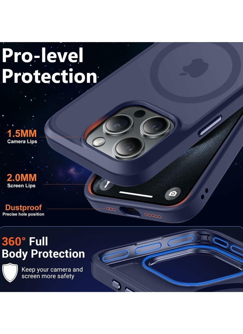 Denx Matte Magnetic case for iPhone 15 Pro Max, High Grade Drop Protection with Shockproof Strip, Translucent Matte Back Phone Case (Blue)  - Image 4