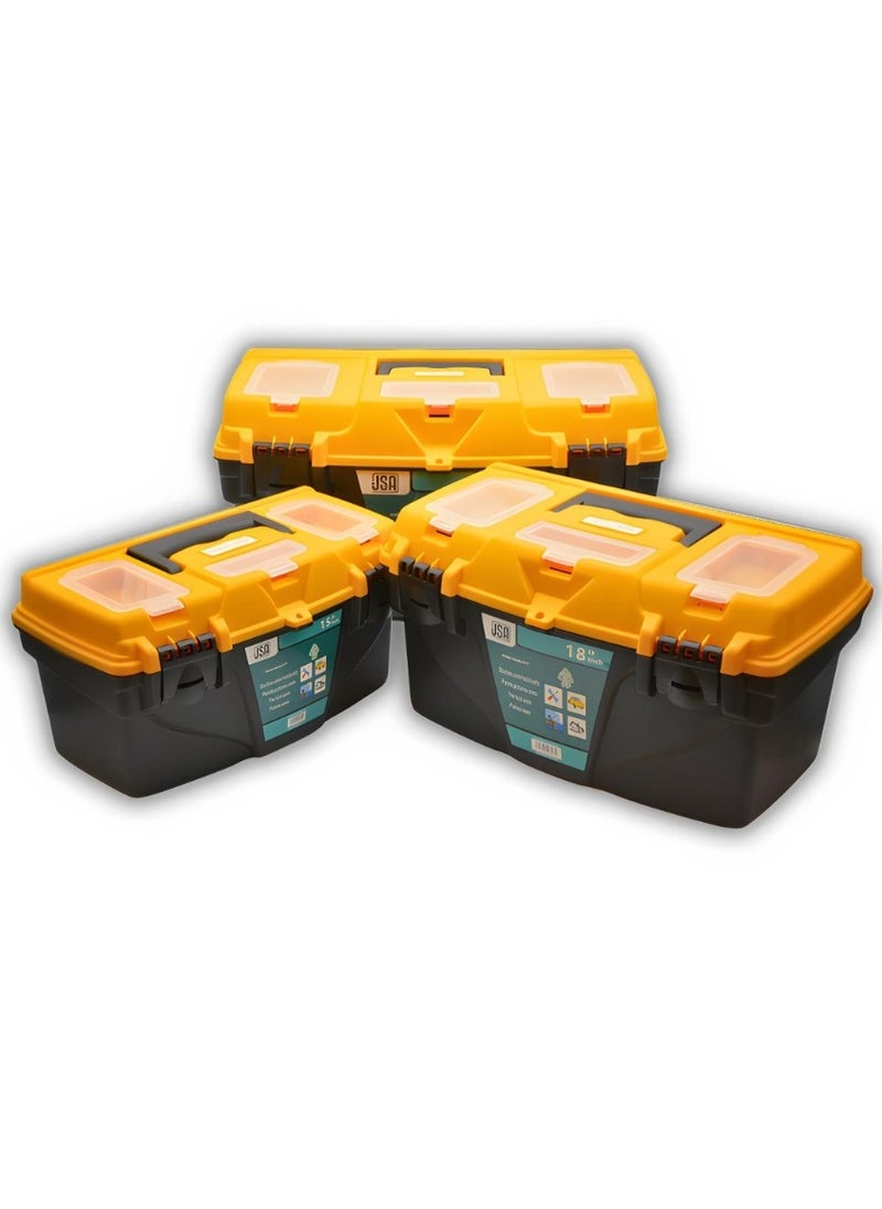 JSA Plastic Toolbox, Lockable, Black/Yellow 18inch  - Image 2