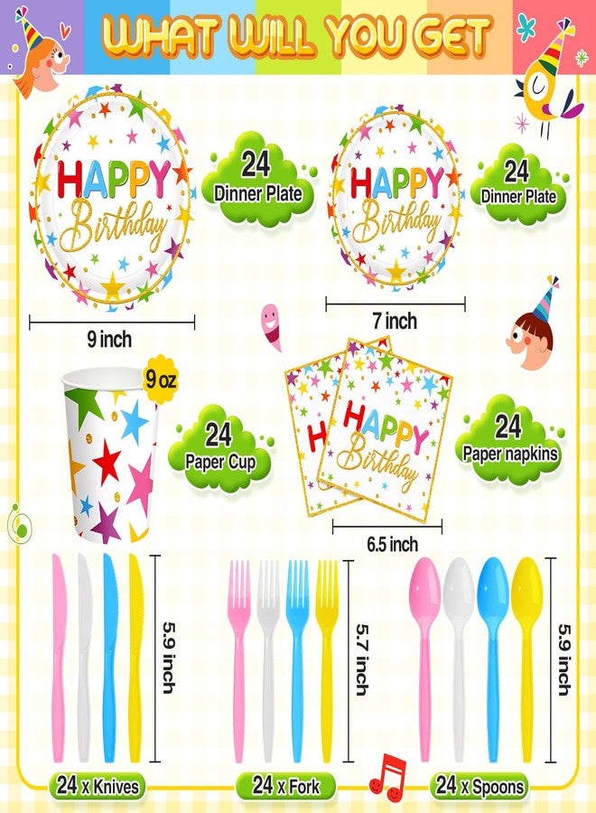 مينبلان طقم أدوات مائدة عيد ميلاد بألوان قوس قزح، يكفي لـ ٢٤ ضيفًا، يتضمن أطباقًا ومناديل، وزينة حفلات بألوان قوس قزح للأطفال، وأكوابًا، وسكاكين، وشوكًا، وملاعق. إجمالي ١٦٨ قطعة. - Image 2