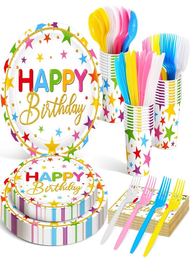 مينبلان طقم أدوات مائدة عيد ميلاد بألوان قوس قزح، يكفي لـ ٢٤ ضيفًا، يتضمن أطباقًا ومناديل، وزينة حفلات بألوان قوس قزح للأطفال، وأكوابًا، وسكاكين، وشوكًا، وملاعق. إجمالي ١٦٨ قطعة. - Image 1