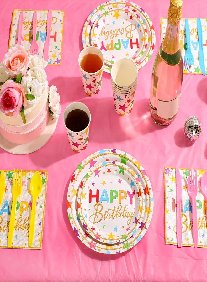 مينبلان طقم أدوات مائدة عيد ميلاد بألوان قوس قزح، يكفي لـ ٢٤ ضيفًا، يتضمن أطباقًا ومناديل، وزينة حفلات بألوان قوس قزح للأطفال، وأكوابًا، وسكاكين، وشوكًا، وملاعق. إجمالي ١٦٨ قطعة. - Image 3