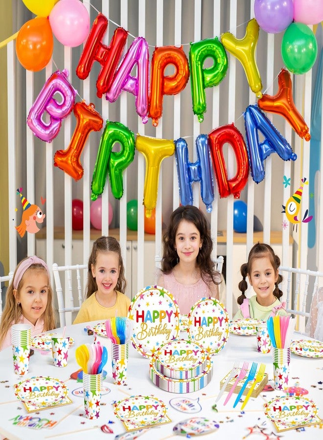 مينبلان طقم أدوات مائدة عيد ميلاد بألوان قوس قزح، يكفي لـ ٢٤ ضيفًا، يتضمن أطباقًا ومناديل، وزينة حفلات بألوان قوس قزح للأطفال، وأكوابًا، وسكاكين، وشوكًا، وملاعق. إجمالي ١٦٨ قطعة. - Image 4