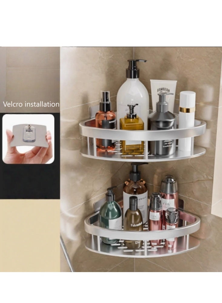 【Silver】2 Pack Shower Caddy Shelf, Rustproof Bathroom Basket for Shower, Non Drilling Adhesive Shower Caddy, Wall Mounted Corner Shelf, Shampoo Holder Storage Rack Organizer for Bathroom/Toilet/Kitchen - Image 2