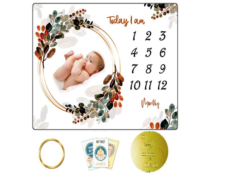 ROITIX Silk Monthly Milestone Blanket Soft Floral Memory Blanket for Girls and Boys Cute Photo Background Round Flower Breathable White