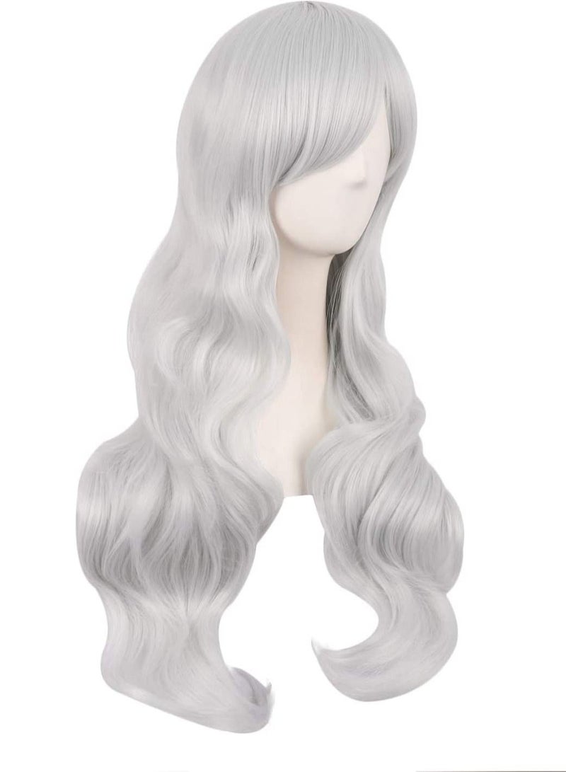 إستيل المرأة الساحرة الجانب الانفجارات طويلة مجعد شعر مستعار اصطناعي كامل الفضة - Image 2