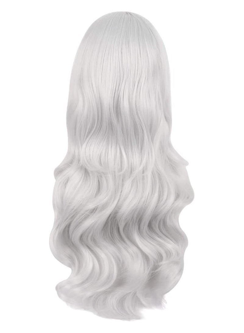 إستيل المرأة الساحرة الجانب الانفجارات طويلة مجعد شعر مستعار اصطناعي كامل الفضة - Image 4