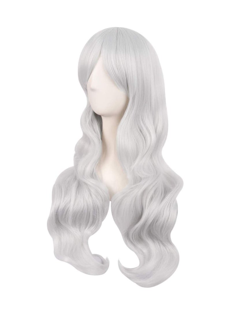 إستيل المرأة الساحرة الجانب الانفجارات طويلة مجعد شعر مستعار اصطناعي كامل الفضة - Image 3