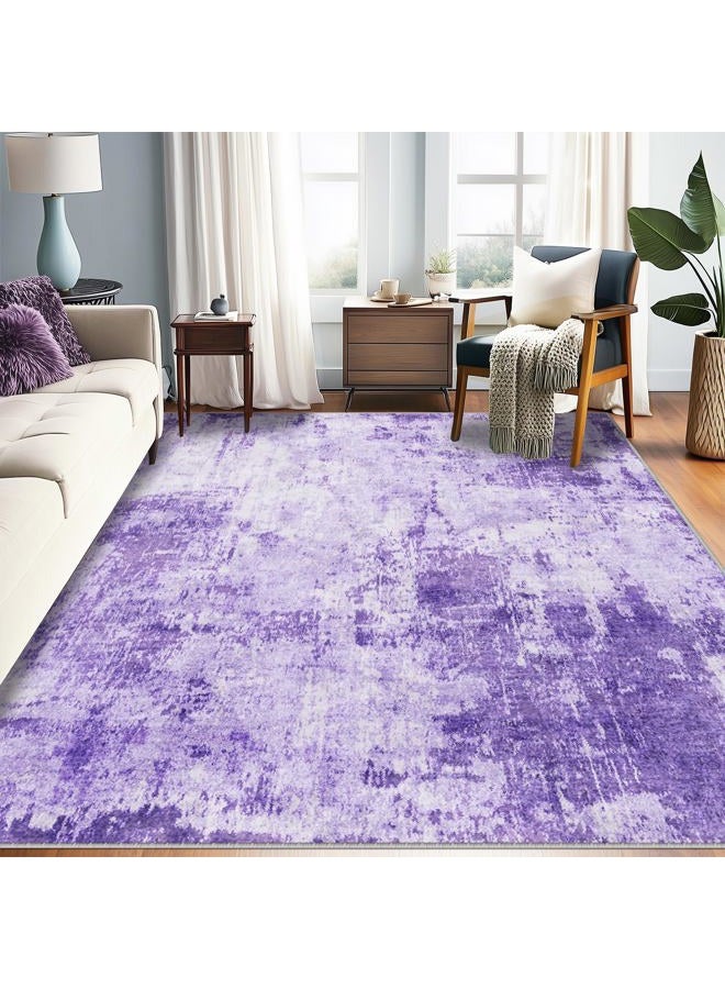 RELEANY Washable Area Rugs 5'x7' Non-Slip Modern Abstract Soft for Living Room Entryway Bedroom Nursery, Print Pattern, Purple Gray Pink White - Image 1