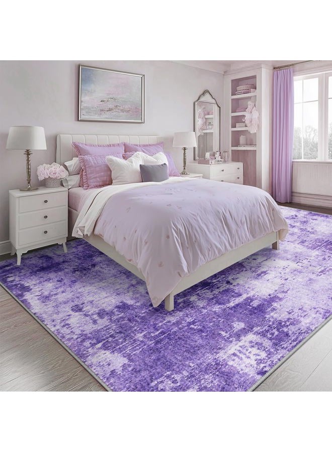 RELEANY Washable Area Rugs 5'x7' Non-Slip Modern Abstract Soft for Living Room Entryway Bedroom Nursery, Print Pattern, Purple Gray Pink White - Image 2