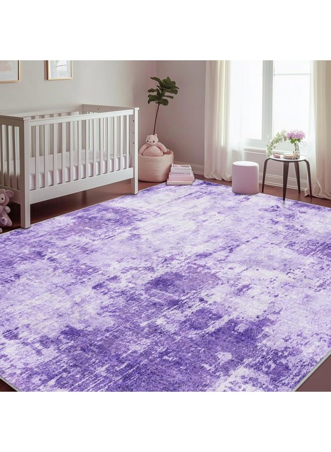 RELEANY Washable Area Rugs 5'x7' Non-Slip Modern Abstract Soft for Living Room Entryway Bedroom Nursery, Print Pattern, Purple Gray Pink White - Image 3