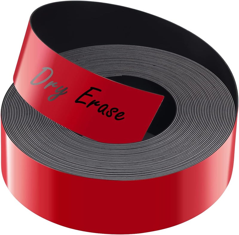 LLPT Dry Erase Magnetic Label Strips 1” x 26 Ft Blank Writable Magnet Roll Labels Reusable Cutable for Refrigerator Shelf Whiteboard Toolbox Craft and Other Metallic Surfaces Red (DMS156) - Image 1