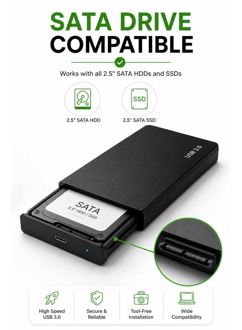 FUJISHKA External Case Adapter 2.5-Inch SATA HDD/SSD to USB 3.0  (Black) with Cable - Image 3