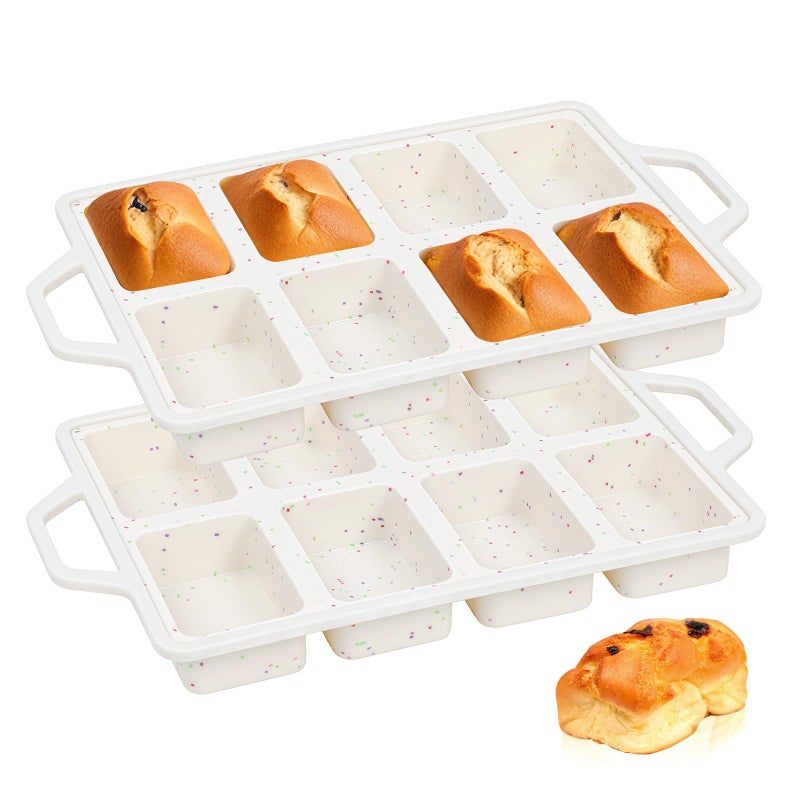 SJ Silicone Mini Loaf Pans with Metal Reinforced Frame2 Pack Nonstick Silicone Mini Bread Loaf Pans for Baking 8Cavity Tiny Banana Bread Set Dishwasher Safe Brownie PanCream - Image 2