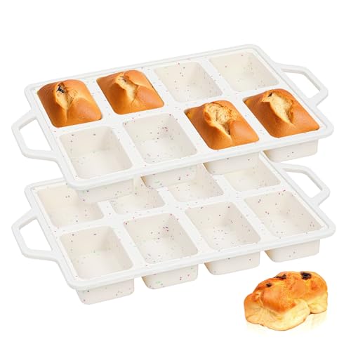 SJ Silicone Mini Loaf Pans with Metal Reinforced Frame2 Pack Nonstick Silicone Mini Bread Loaf Pans for Baking 8Cavity Tiny Banana Bread Set Dishwasher Safe Brownie PanCream - Image 1