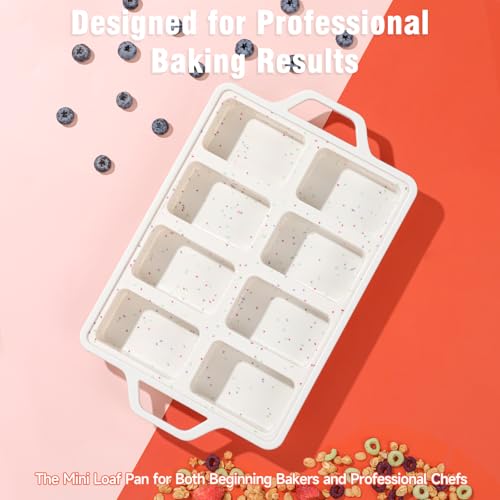 SJ Silicone Mini Loaf Pans with Metal Reinforced Frame2 Pack Nonstick Silicone Mini Bread Loaf Pans for Baking 8Cavity Tiny Banana Bread Set Dishwasher Safe Brownie PanCream - Image 3