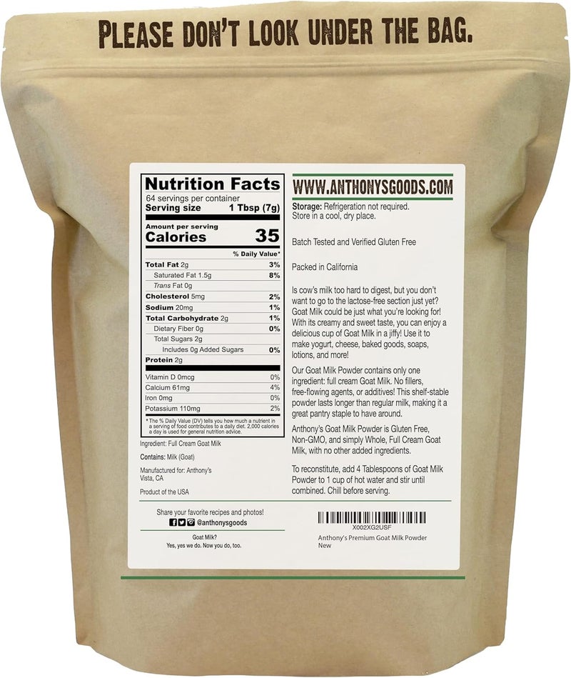 Anthony's Premium Goat Milk Powder, 1 lb - Gluten Free, Non-GMO, No Additives - Image 2