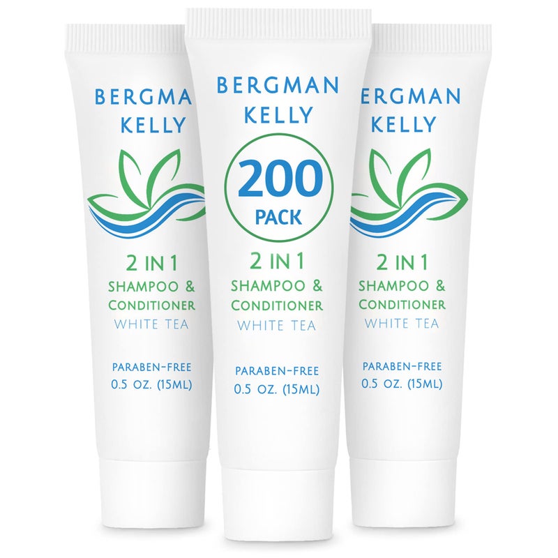 Bergman Kelly  Hotel 2 in 1 Shampoo and Conditioner  05 fl oz 200 PK White Tea  Delight Your Guests with Revitalizing and Refreshing Travel Size Shampoo  Quality Mini Hotel Toiletries in Bulk