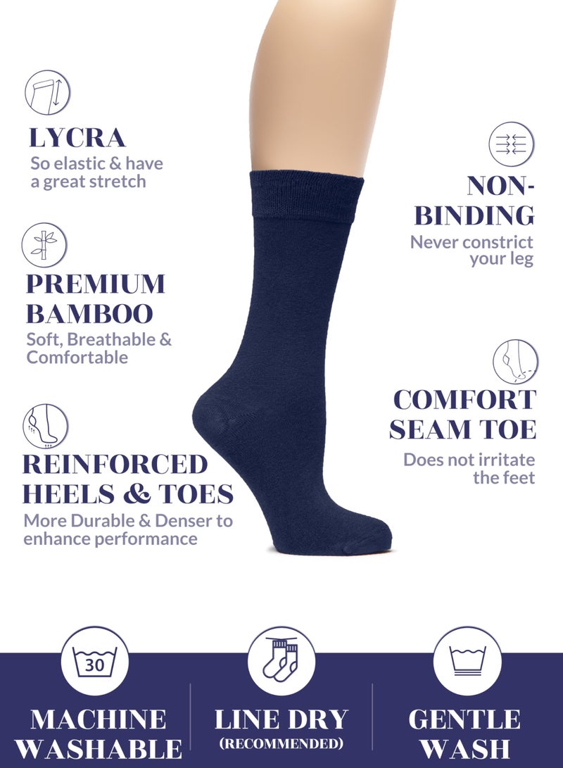 Hugh Ugoli Womens Rayon derived from Bamboo Dress Socks, Crew Soft Thin Calf Socks for Business, Trouser & Casual, Navy Blue, 3 Pairs, Shoe Size: 6-9 - Image 2