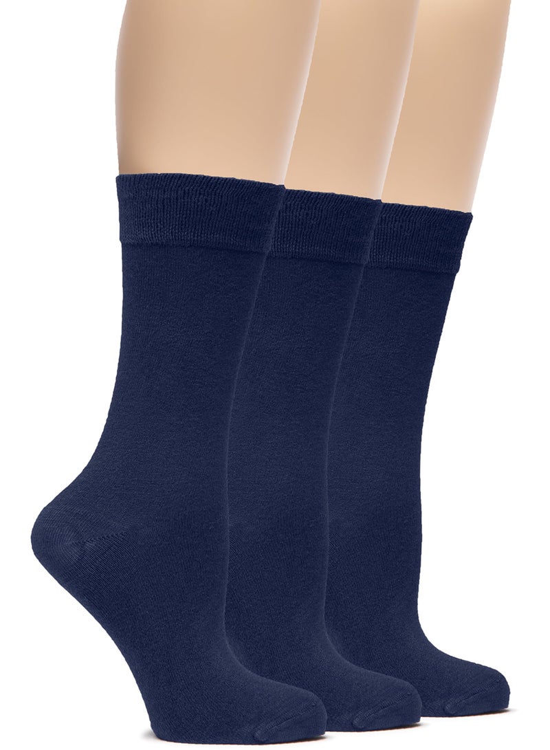 Hugh Ugoli Womens Rayon derived from Bamboo Dress Socks, Crew Soft Thin Calf Socks for Business, Trouser & Casual, Navy Blue, 3 Pairs, Shoe Size: 6-9 - Image 1