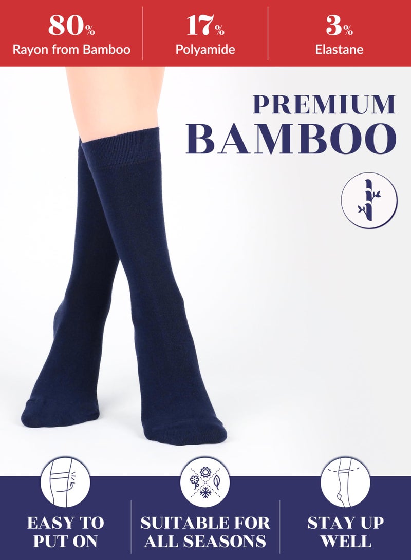 Hugh Ugoli Womens Rayon derived from Bamboo Dress Socks, Crew Soft Thin Calf Socks for Business, Trouser & Casual, Navy Blue, 3 Pairs, Shoe Size: 6-9 - Image 4