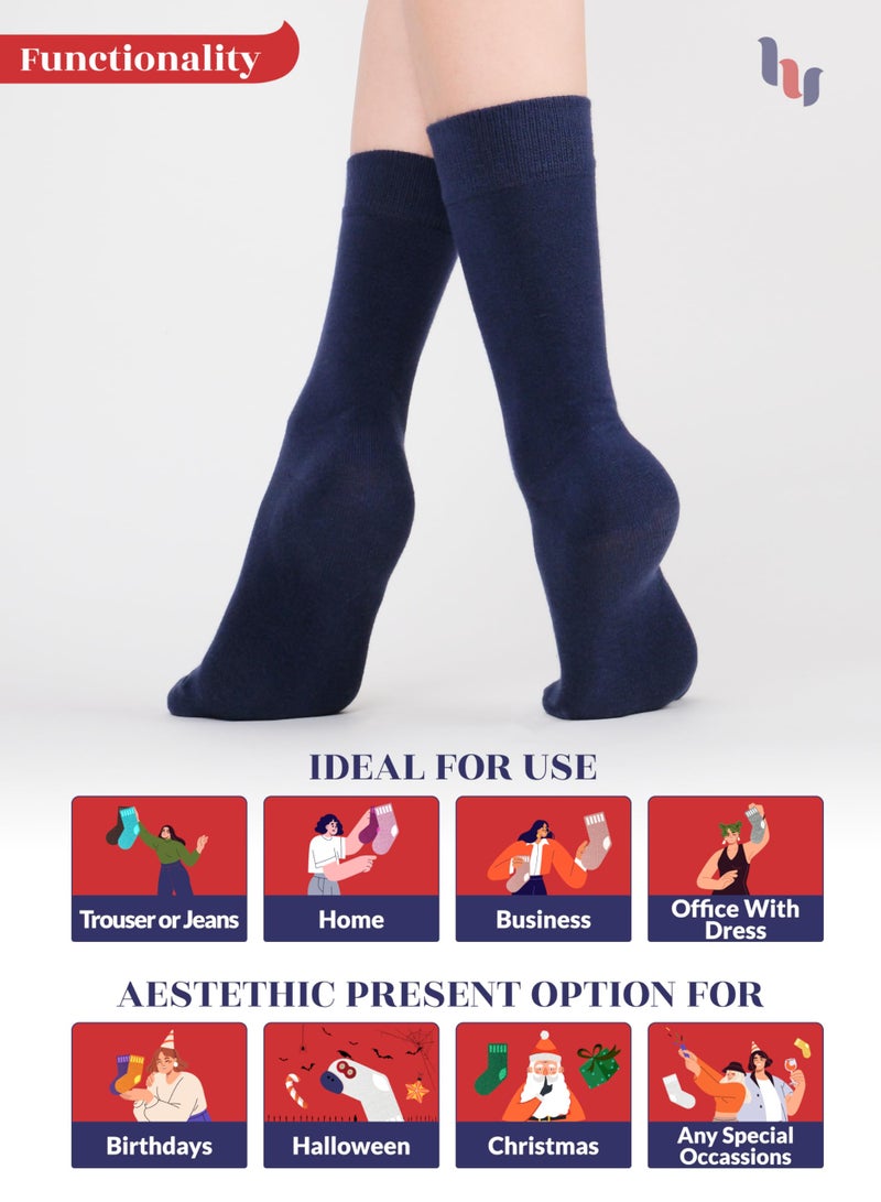 Hugh Ugoli Womens Rayon derived from Bamboo Dress Socks, Crew Soft Thin Calf Socks for Business, Trouser & Casual, Navy Blue, 3 Pairs, Shoe Size: 6-9 - Image 5