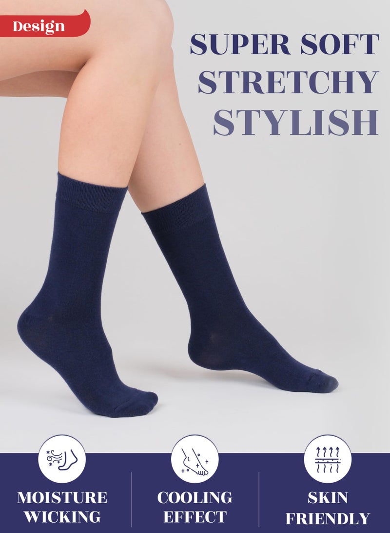 Hugh Ugoli Womens Rayon derived from Bamboo Dress Socks, Crew Soft Thin Calf Socks for Business, Trouser & Casual, Navy Blue, 3 Pairs, Shoe Size: 6-9 - Image 3