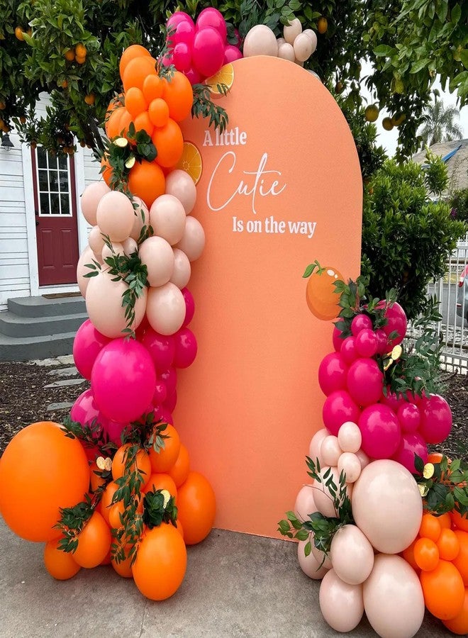 بالونار طقم قوس بالونات باللونين الوردي والبرتقالي الفاتح مع بالونات لاتكس مقاس 18/10/5 بوصة لحفلات الخطوبة الاستوائية وحفلات أعياد الميلاد الصغيرة اللطيفة بطابع الليمون (وردي وبرتقالي فاتح) - Image 1