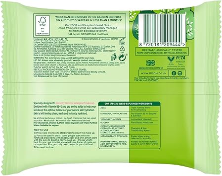 Simple Kind To Skin Cleansing Facial Wipes 25 Pieces - Image 2