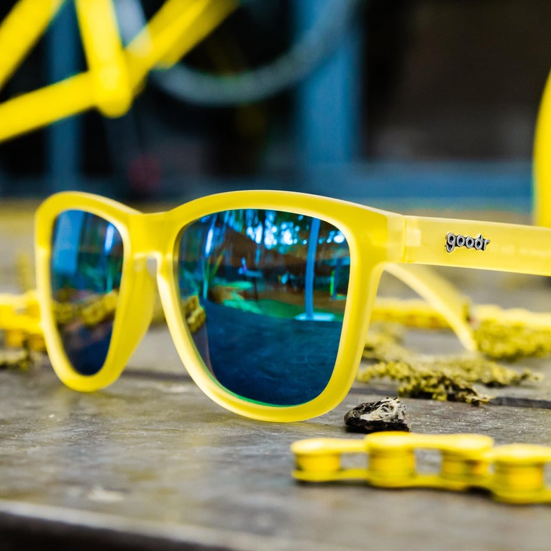 goodr Swedish Meatball Hangover Polarized Sunglasses for Men & Women, Yellow Translucent Frames with Blue Reflective Lens, UV400 Protection, No Slip - Image 3