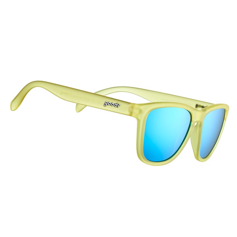 goodr Swedish Meatball Hangover Polarized Sunglasses for Men & Women, Yellow Translucent Frames with Blue Reflective Lens, UV400 Protection, No Slip - Image 1