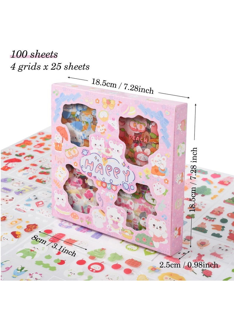 KASTWAVE Kawaii Cartoon Animals Journaling Stickers - 100 Sheets PET Transparent Aesthetic Journaling Scrapbook Clipping Collage Supplies Diary Calendar DIY Album, for Teens Girls Boys (Cartoon Animals) - Image 2