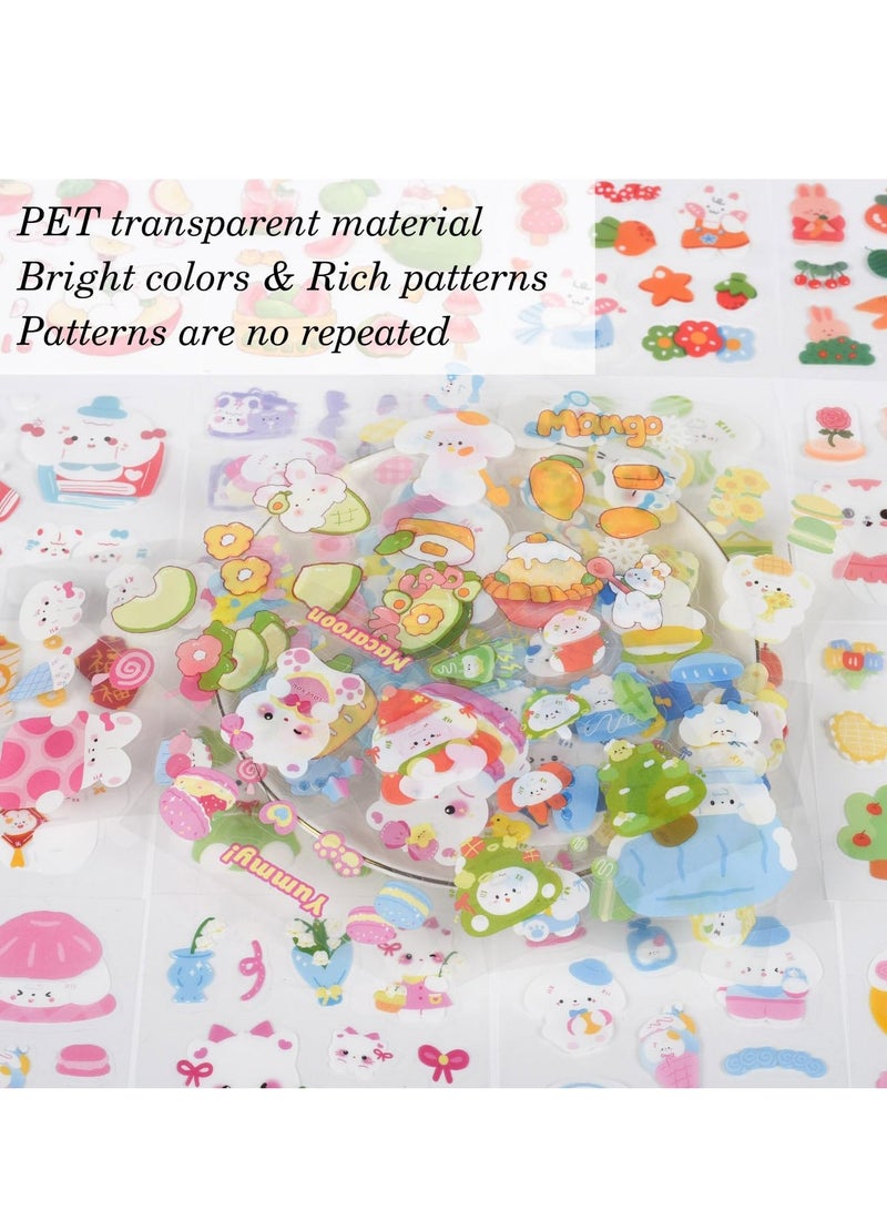 KASTWAVE Kawaii Cartoon Animals Journaling Stickers - 100 Sheets PET Transparent Aesthetic Journaling Scrapbook Clipping Collage Supplies Diary Calendar DIY Album, for Teens Girls Boys (Cartoon Animals) - Image 5